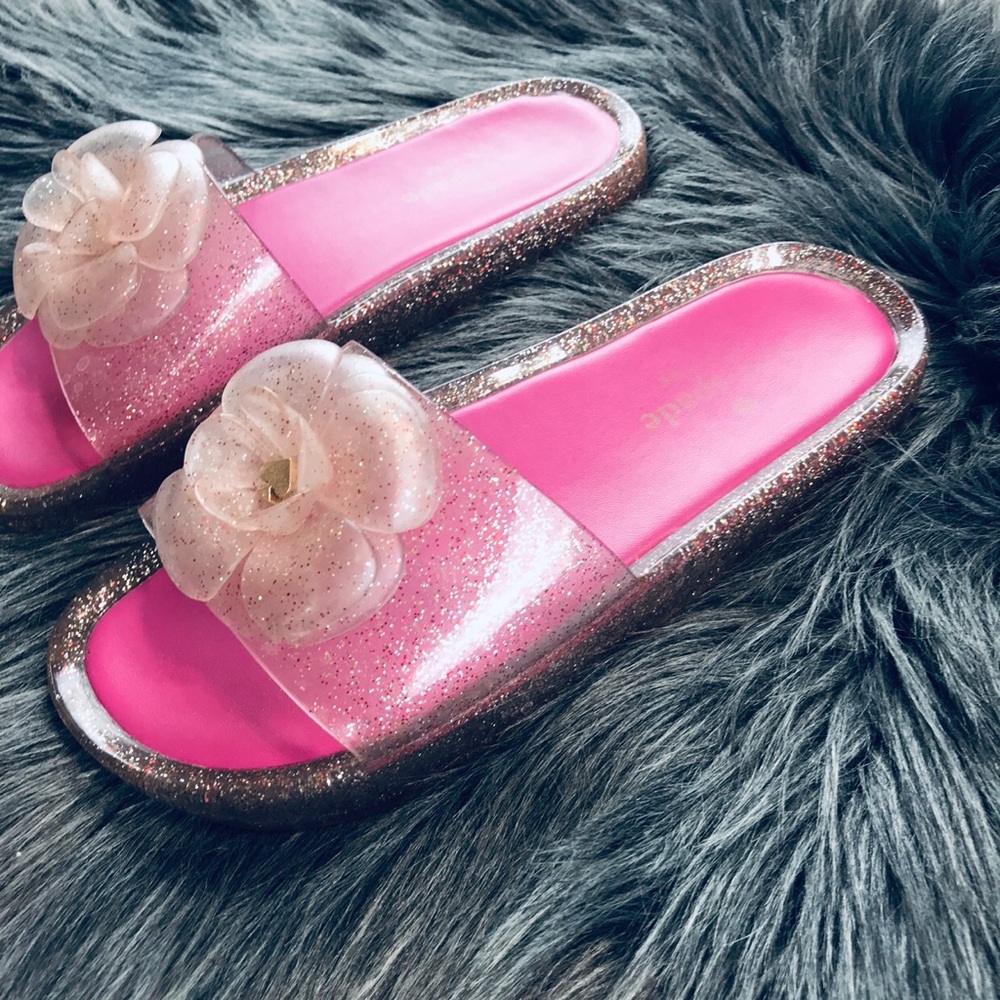 Kate Spade Pink Glitter Jelly Sandals Slid Gem